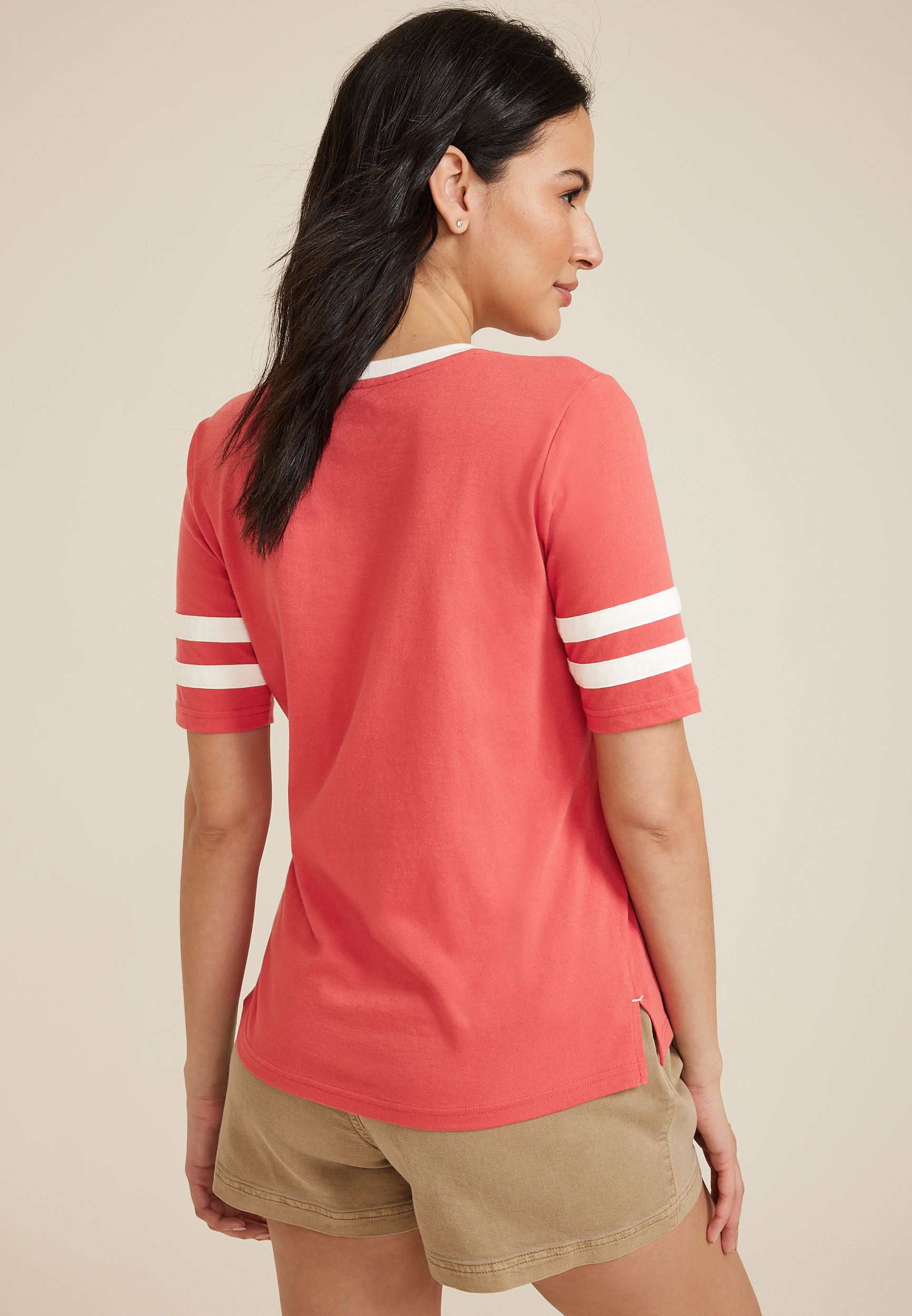 Americana Varsity Striped Crew Neck Tee, C2842, large