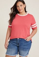 Plus Size Americana Varsity Striped Crew Neck Tee, C2842, small