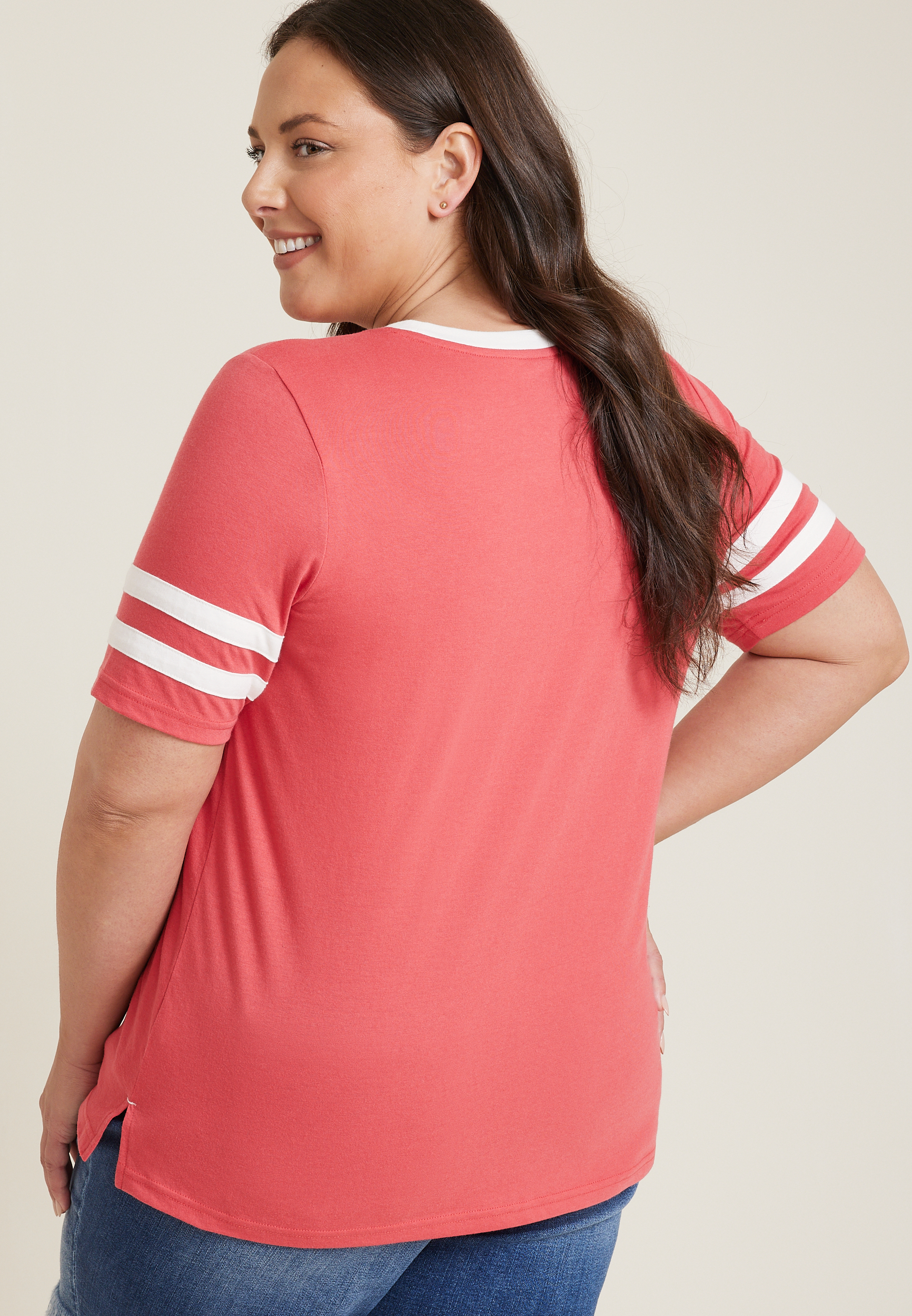 Plus Size Americana Varsity Striped Crew Neck Tee, C2842, large