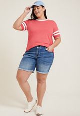 Plus Size Americana Varsity Striped Crew Neck Tee, C2842, small