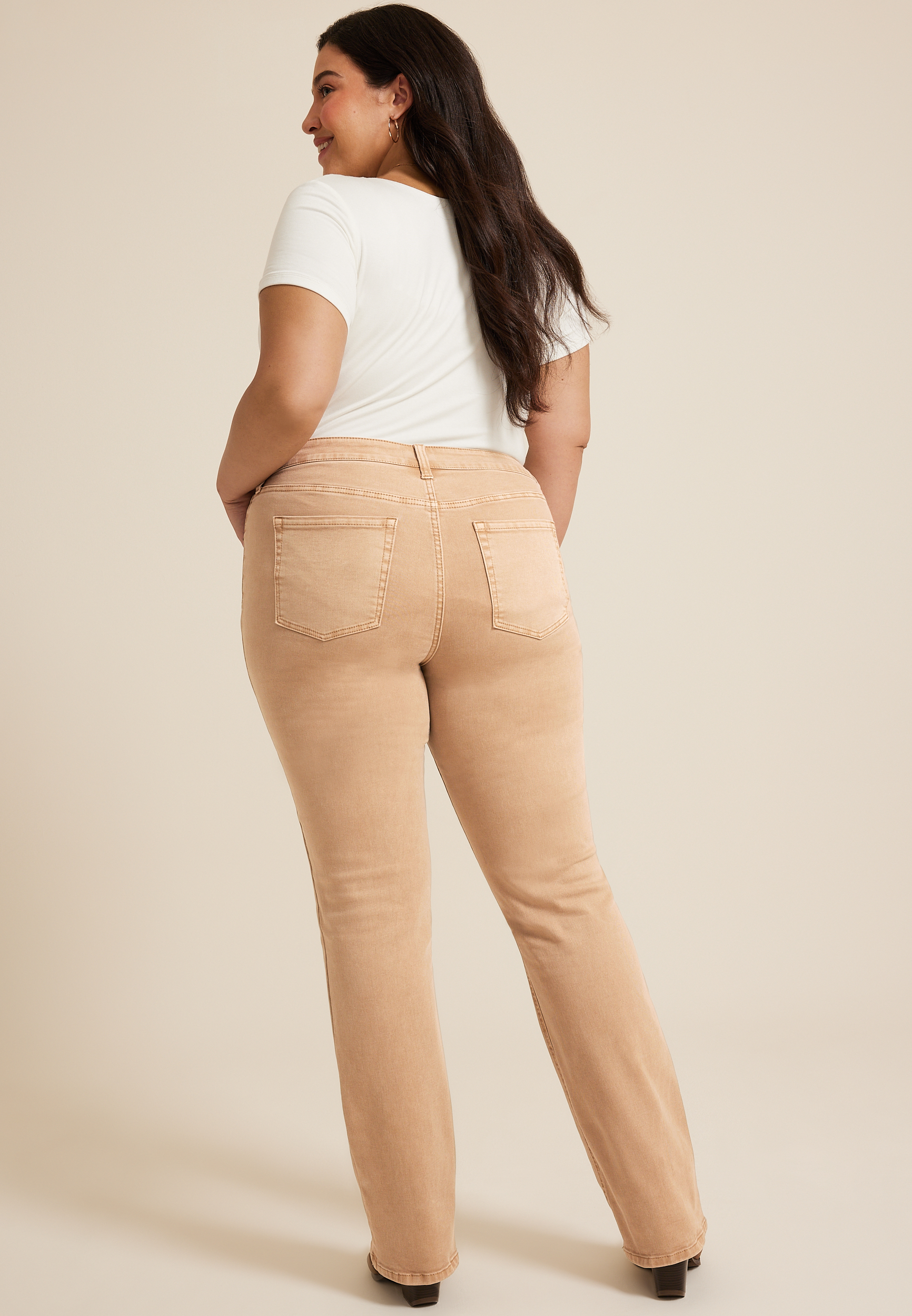 Plus Size m jeans by maurices&trade; Classic Mid Rise Color Slim Boot Jean, KHAKI, large