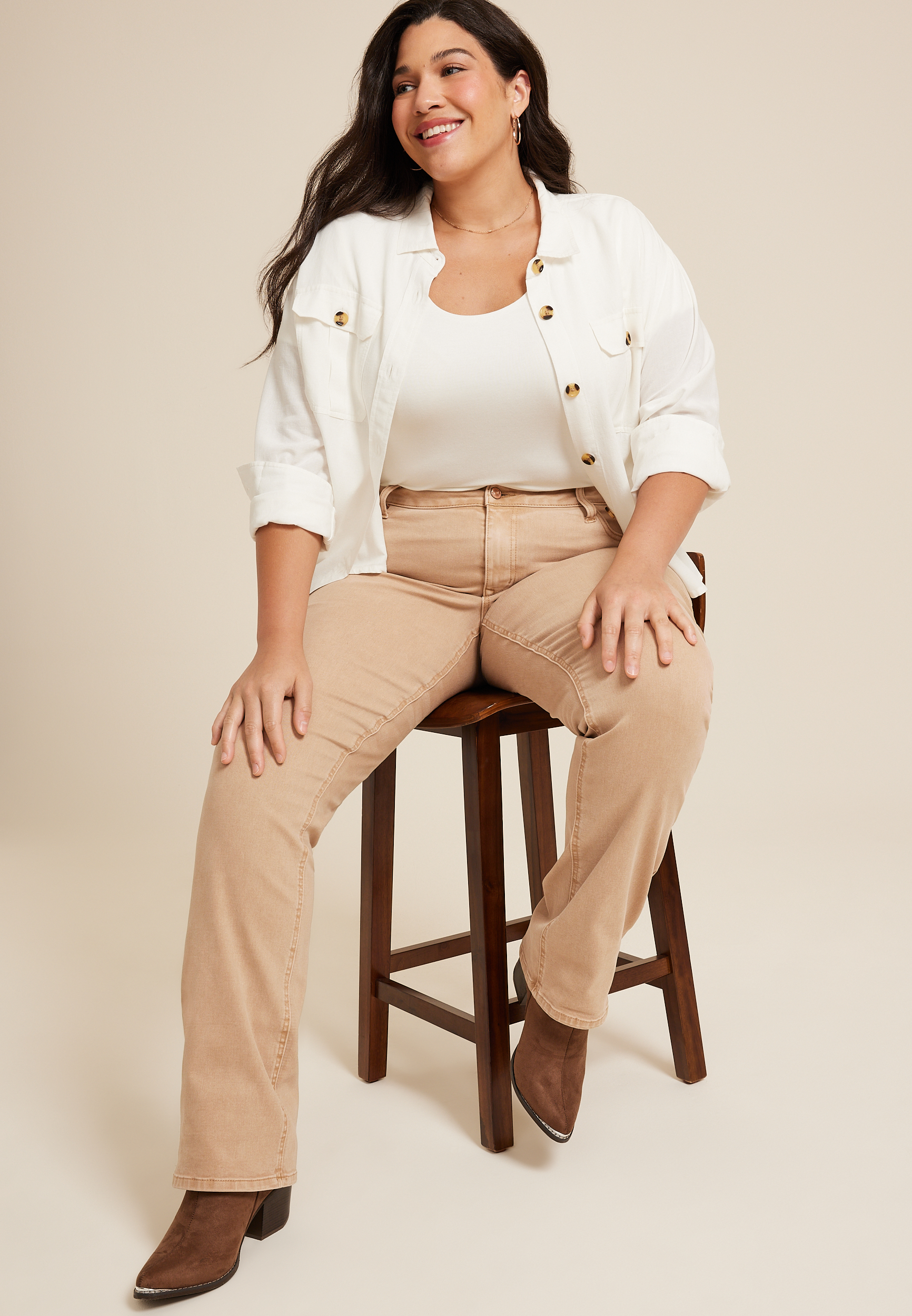 Plus Size m jeans by maurices&trade; Classic Mid Rise Color Slim Boot Jean, KHAKI, large