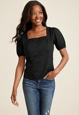 Black Puff Sleeve Corset Blouse, BLACK, small