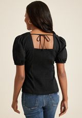 Black Puff Sleeve Corset Blouse, BLACK, small