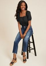 Black Puff Sleeve Corset Blouse, BLACK, small