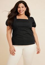 Plus Size Black Puff Sleeve Corset Blouse, C106, small