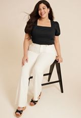 Plus Size Black Puff Sleeve Corset Blouse, C106, small