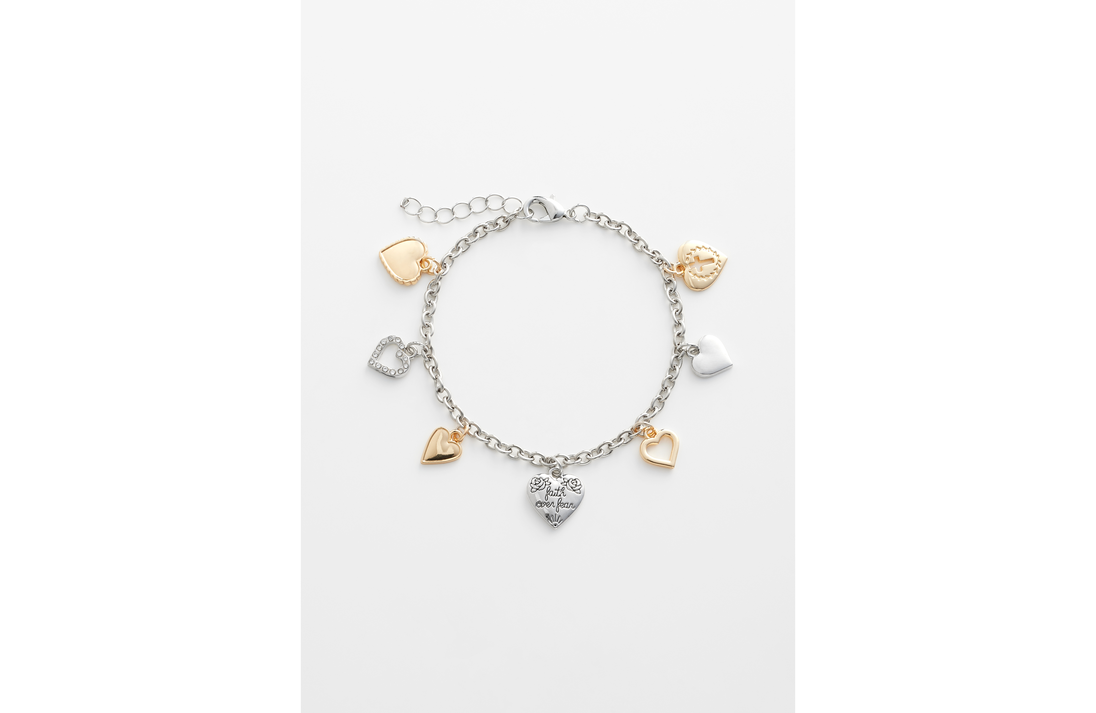 Faith Over Fear Heart Charm Bracelet