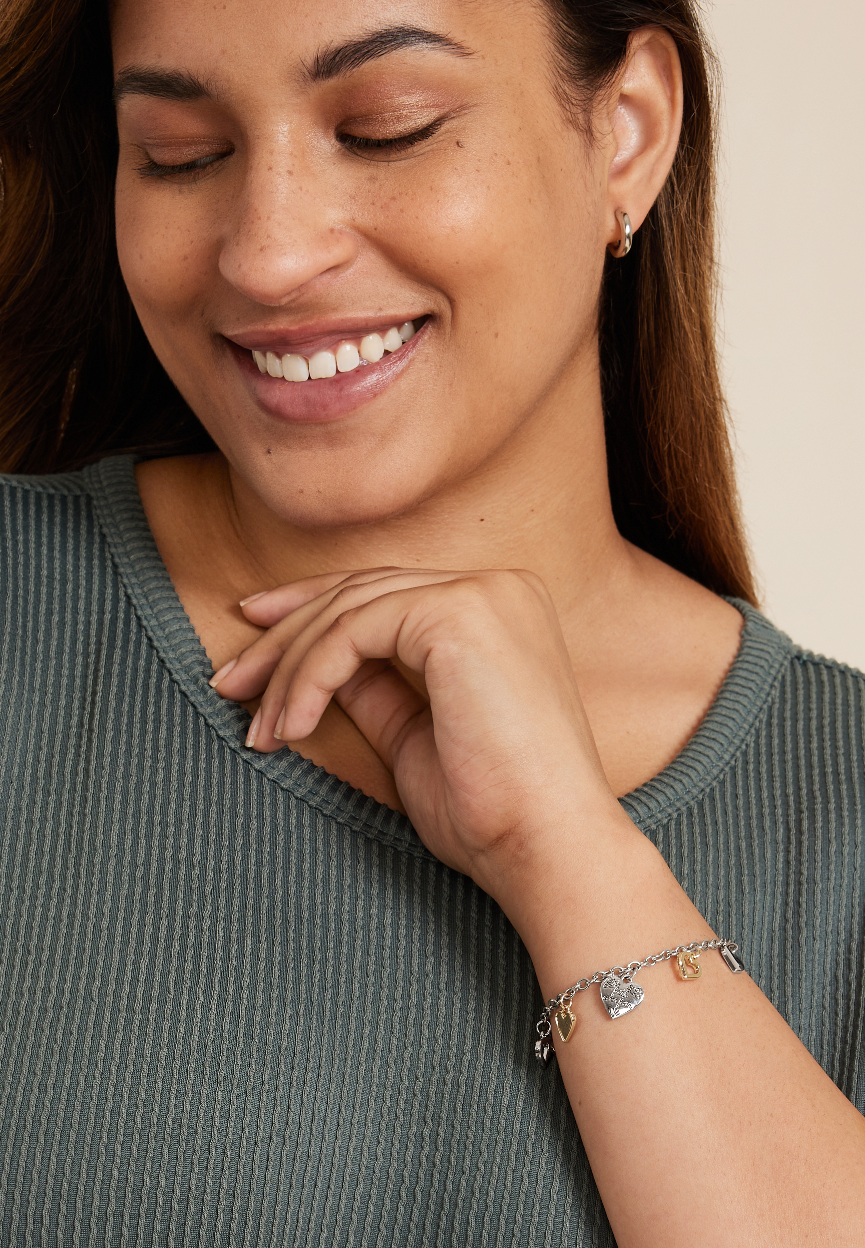 Faith Over Fear Heart Charm Bracelet, C5967, large