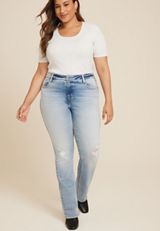 Plus Size edgely&trade; Curvy High Rise Ripped Slim Boot Jean, LIGHT SANDBLAST, small