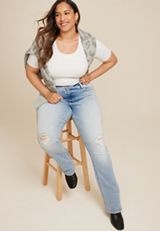 Plus Size edgely&trade; Curvy High Rise Ripped Slim Boot Jean, LIGHT SANDBLAST, small