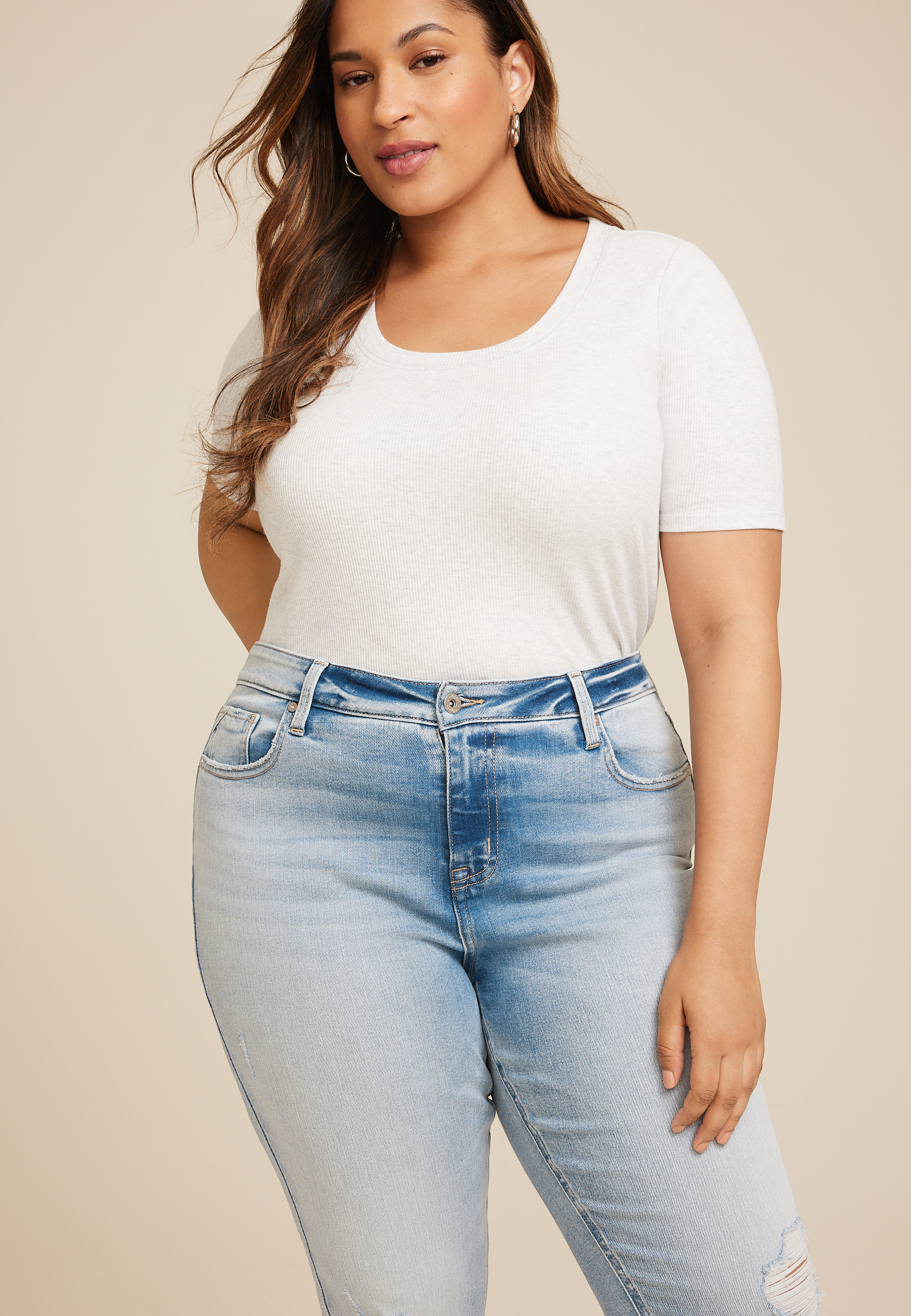 Plus Size edgely&trade; Curvy High Rise Ripped Slim Boot Jean, LIGHT SANDBLAST, large