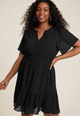Plus Size Textured Notch Neck Mini Dress, C106, small