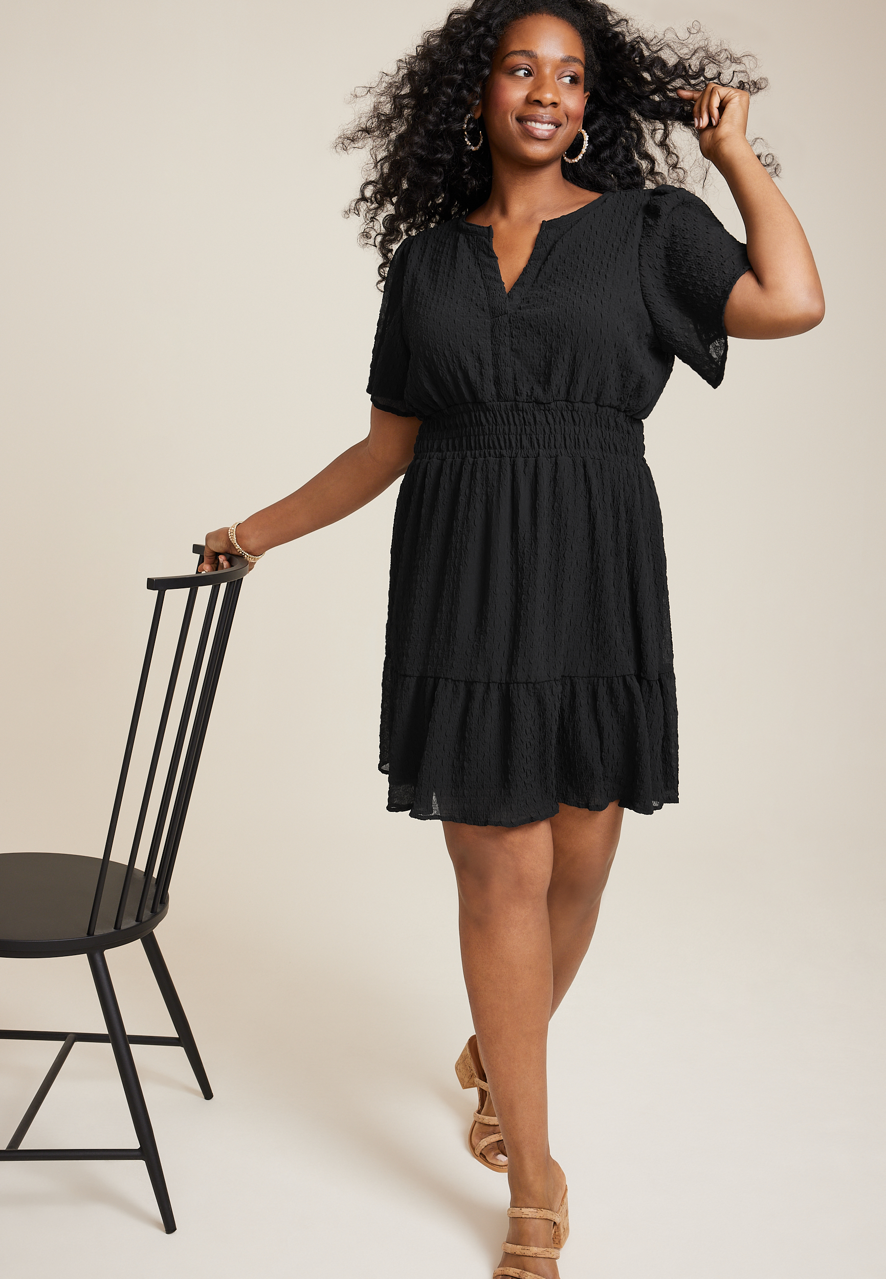 Plus Size Textured Notch Neck Mini Dress, C106, large