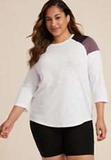 Plus Size 24/7 Cotton Colorblocked Crew Neck Tee, SOFT WHITE COMBO, small