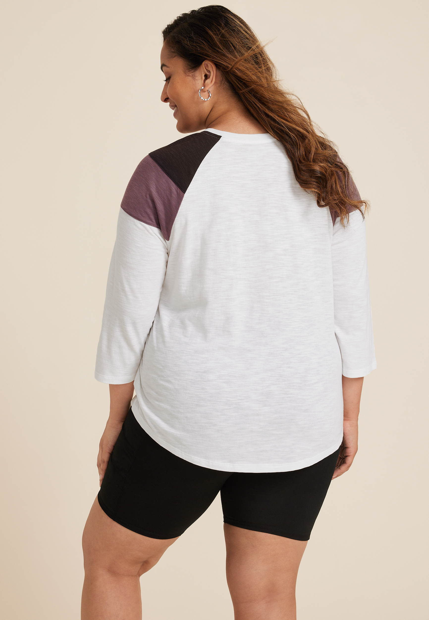 Plus Size 24/7 Cotton Colorblocked Crew Neck Tee, SOFT WHITE COMBO, large