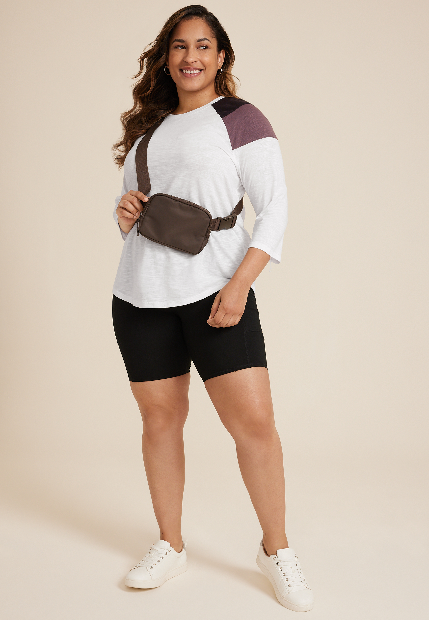 Plus Size 24/7 Cotton Colorblocked Crew Neck Tee, SOFT WHITE COMBO, large