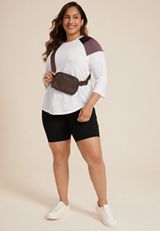 Plus Size 24/7 Cotton Colorblocked Crew Neck Tee, SOFT WHITE COMBO, small