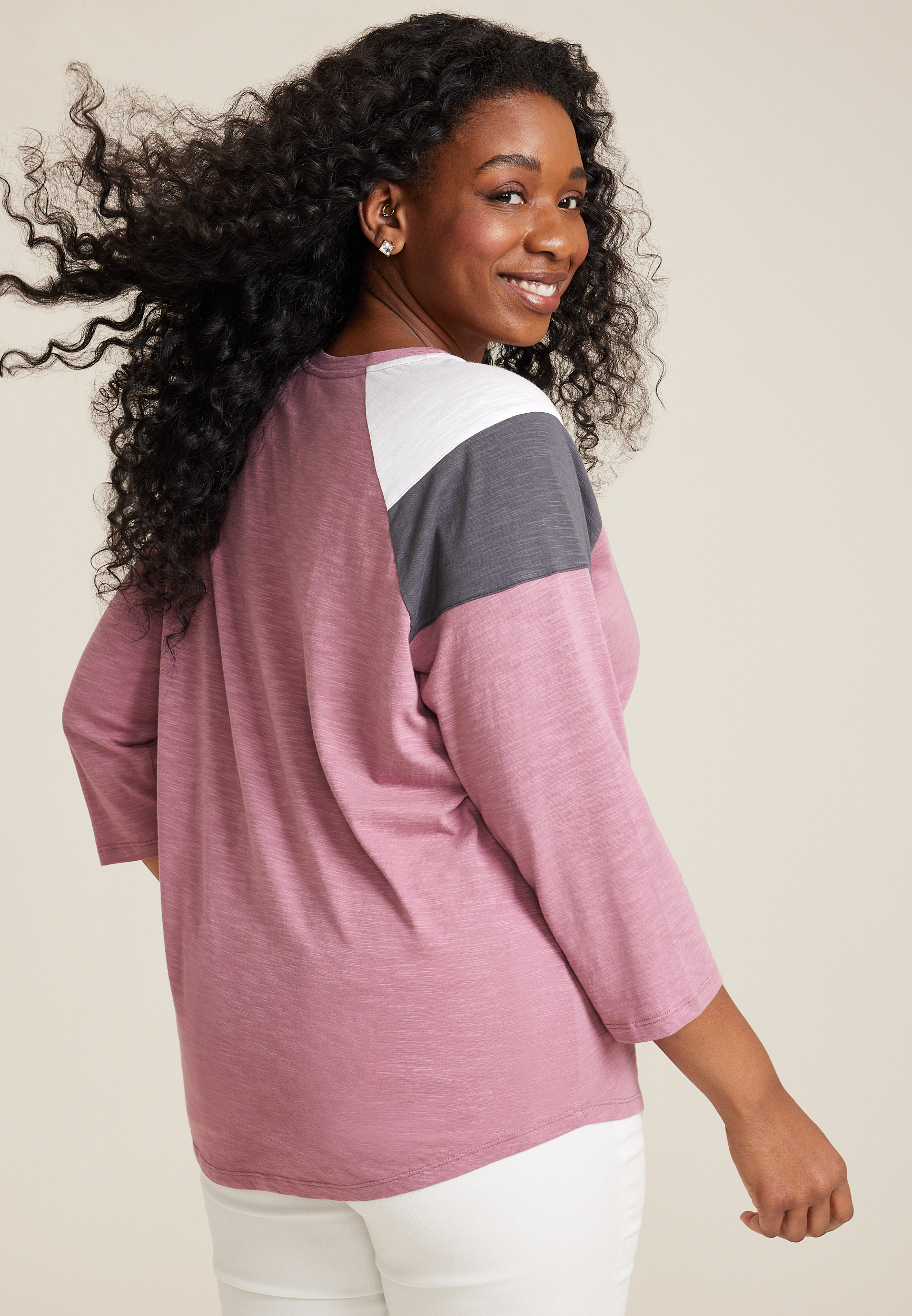 Plus Size 24/7 Cotton Colorblocked Crew Neck Tee, C5664, large