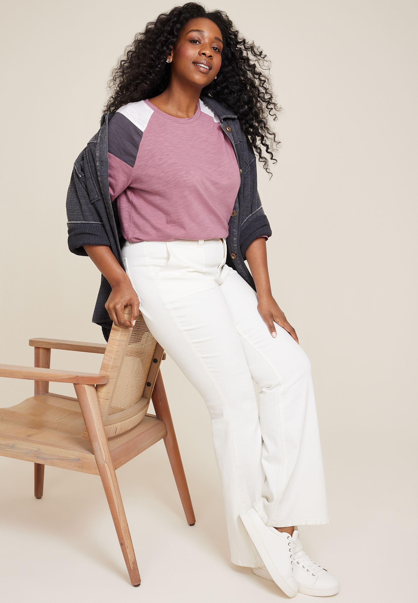Plus Size 24/7 Cotton Colorblocked Crew Neck Tee, C5664, large