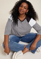 Plus Size 24/7 Cotton Striped Crew Neck Tee, C3510, small