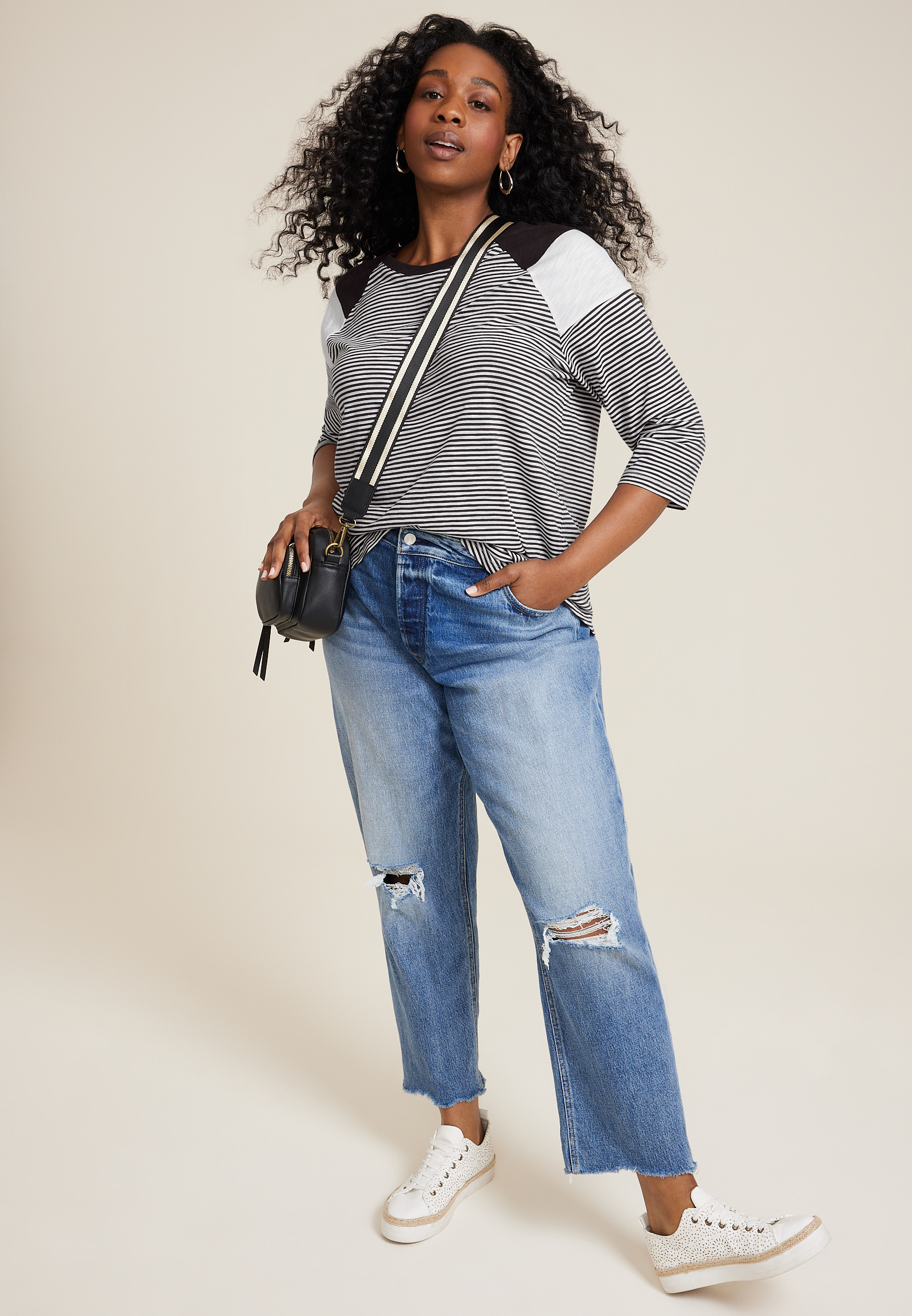 Plus Size 24/7 Cotton Striped Crew Neck Tee, C3510, large