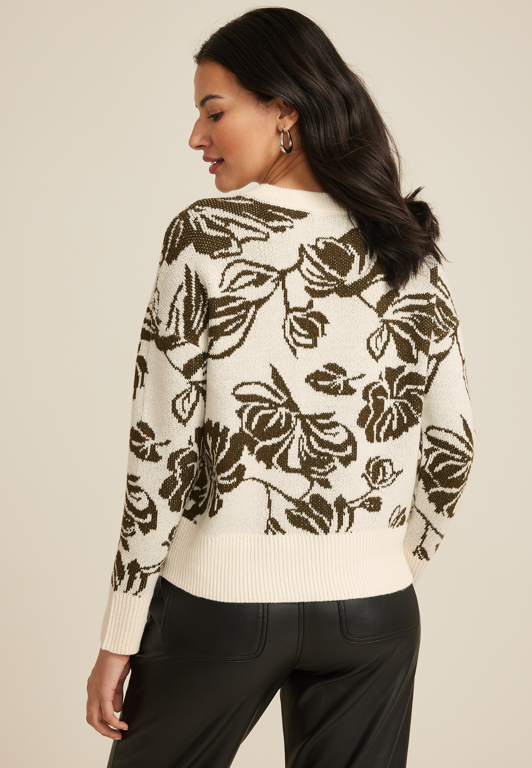 Floral Long Sleeve Sweater, C6093, large