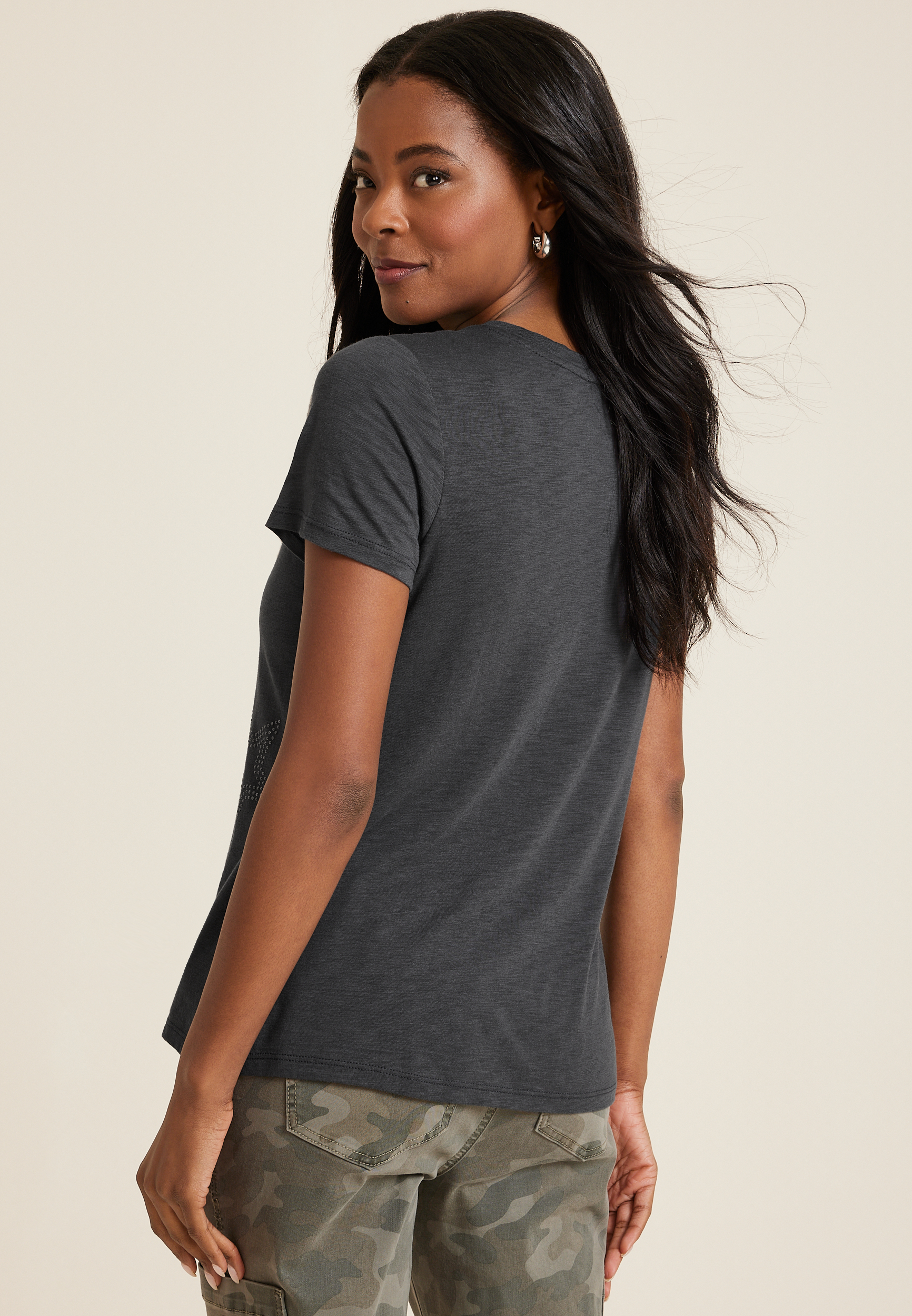 Star Rhinestone Crew Neck Tee, C1876, large