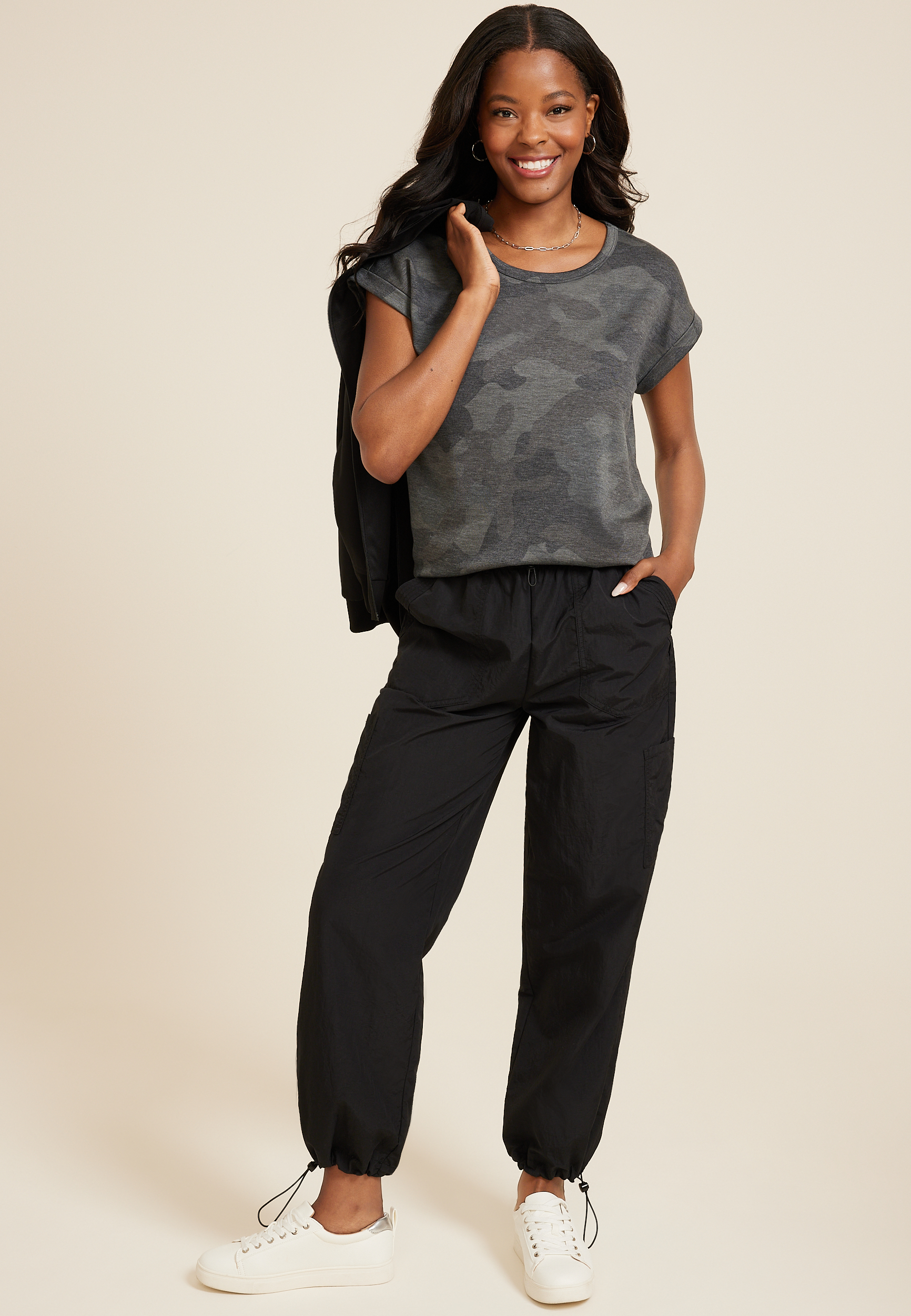 24/7 Clara Camo Short Sleeve Dolman Tee, C1756, large