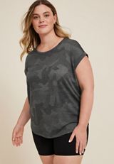 Plus Size 24/7 Clara Camo Short Sleeve Dolman Tee, BLACK COMBO, small