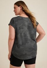 Plus Size 24/7 Clara Camo Short Sleeve Dolman Tee, BLACK COMBO, small