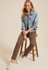 m jeans by maurices&trade; Mid Rise Color Slim Straight Ankle Jean, BROWN, small