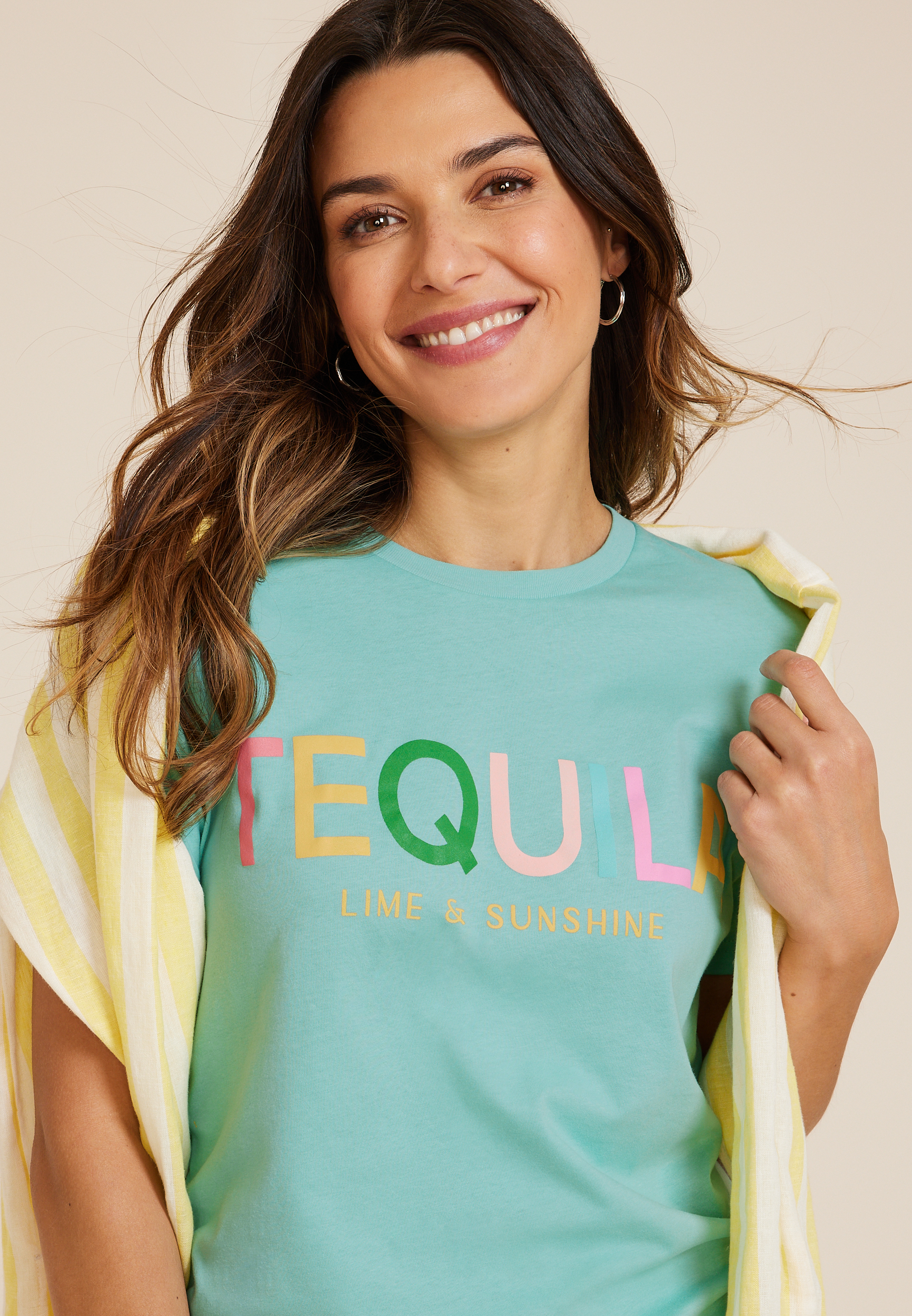 Tequila Lime And Sunshine Oversized Fit Graphic Tee, C212, large