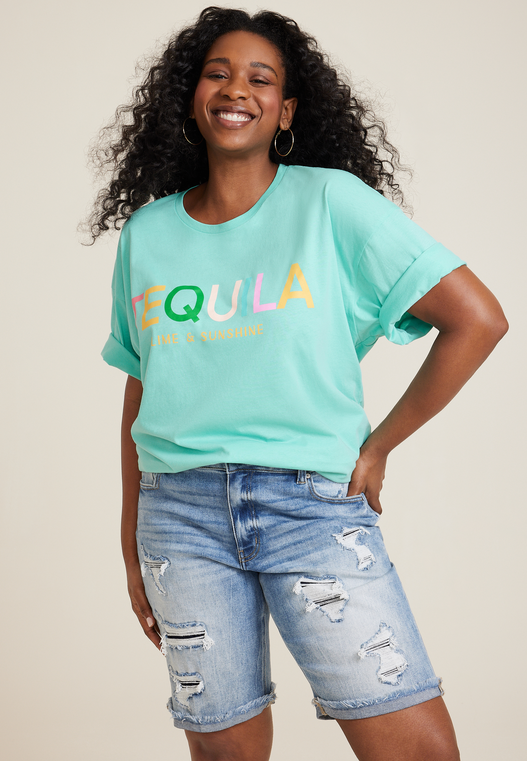 Plus Tequila Lime And Sunshine Oversized Fit Graphic Tee