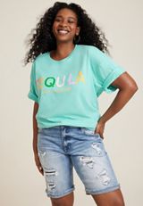 Plus Size Tequila Lime And Sunshine Oversized Fit Graphic Tee, TEAL, small