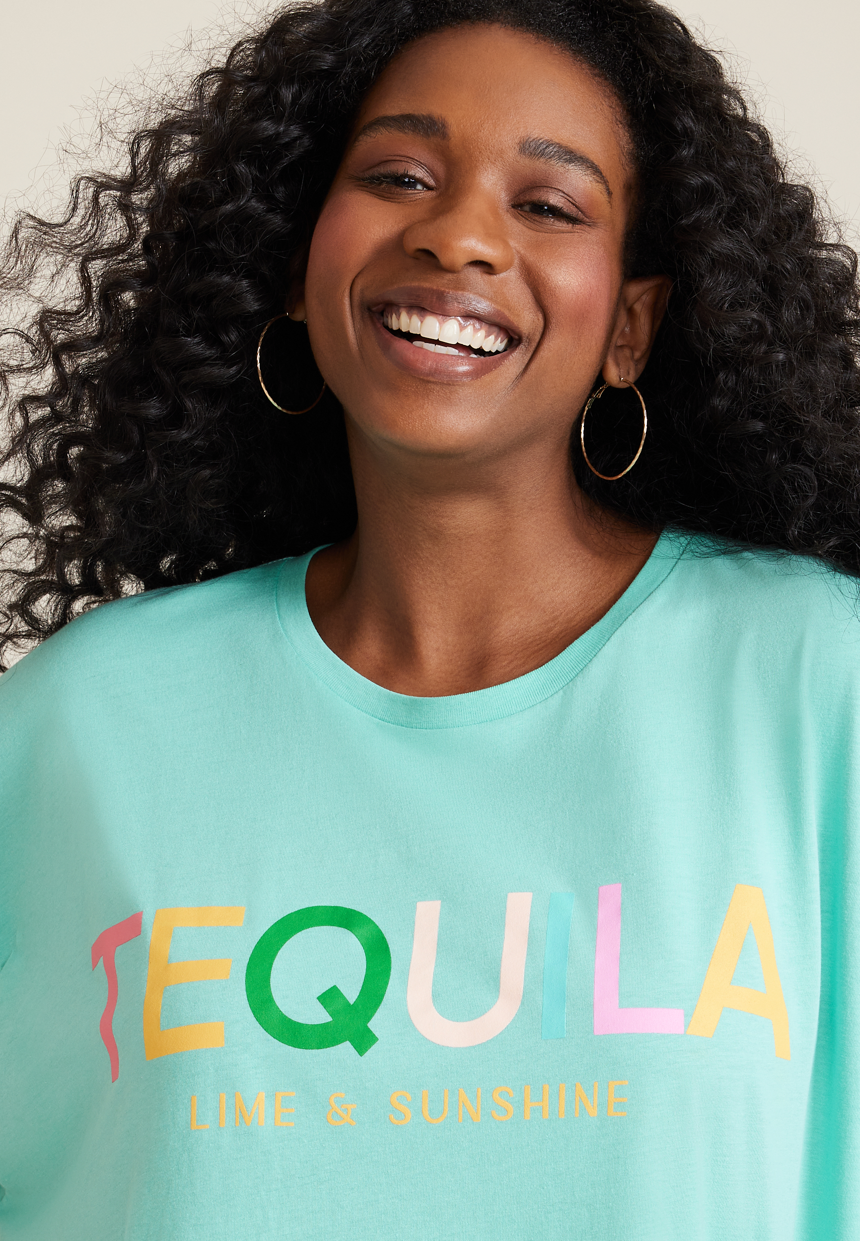 Plus Size Tequila Lime And Sunshine Oversized Fit Graphic Tee, TEAL, large