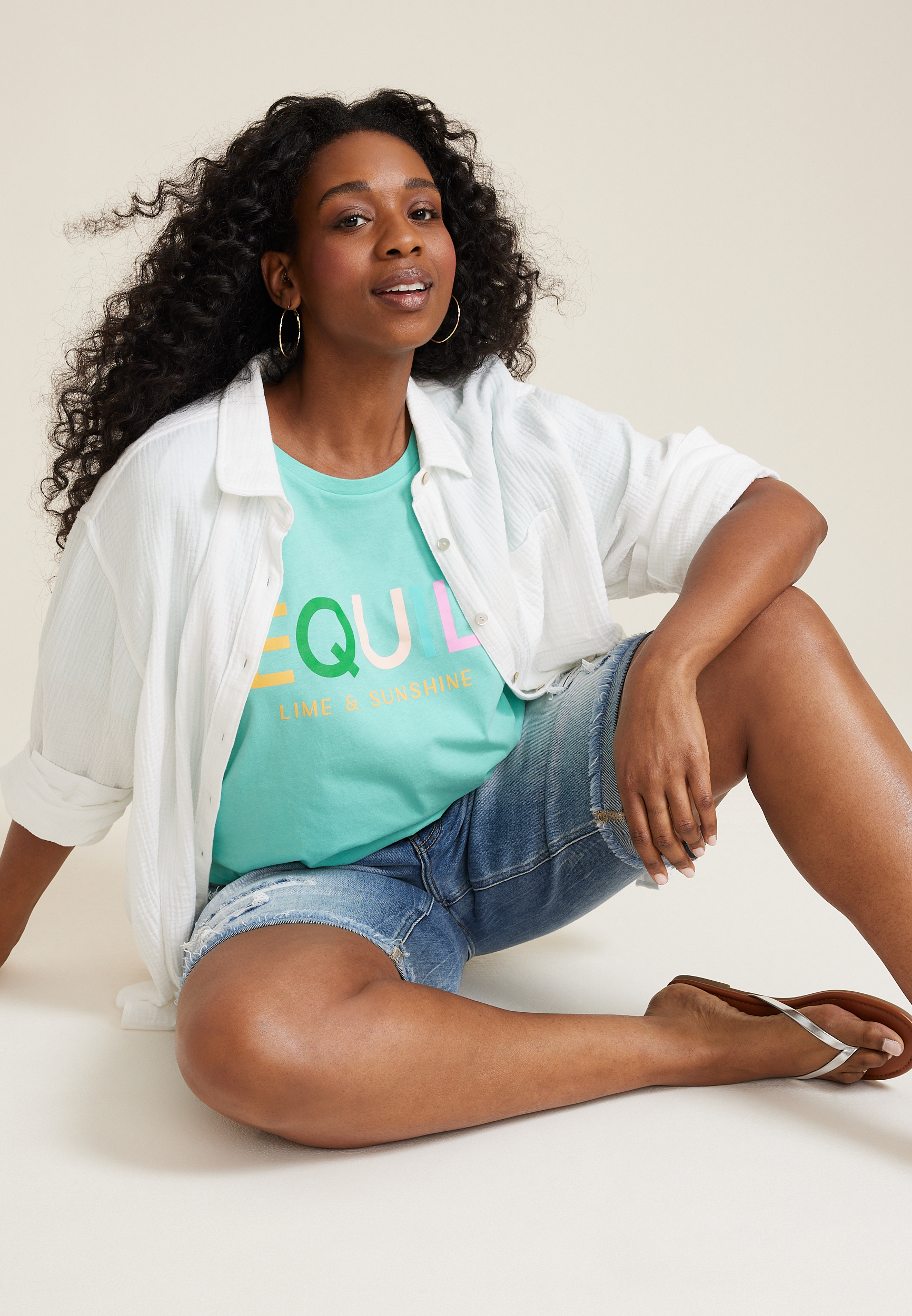 Plus Size Tequila Lime And Sunshine Oversized Fit Graphic Tee, TEAL, large