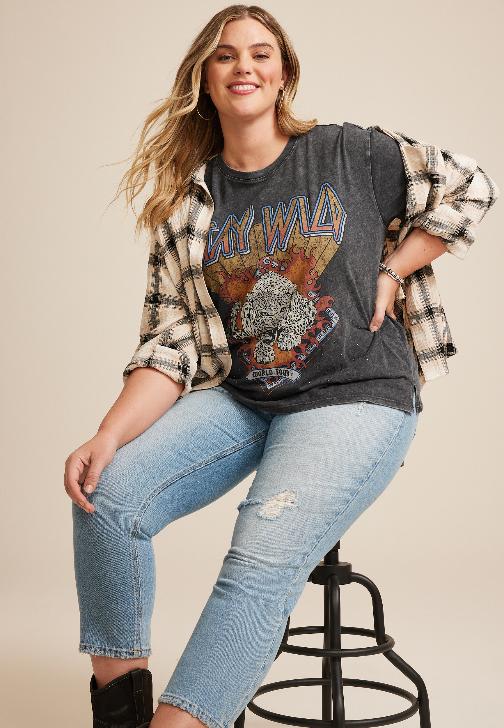 Plus Size Stay Wild Oversized Fit Graphic Tee, C106, large