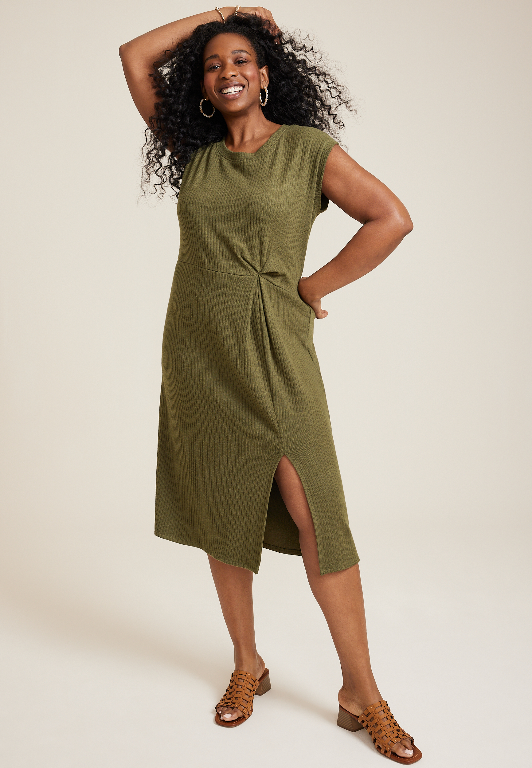 Plus Size 24/7 Knot Front Midi Dress