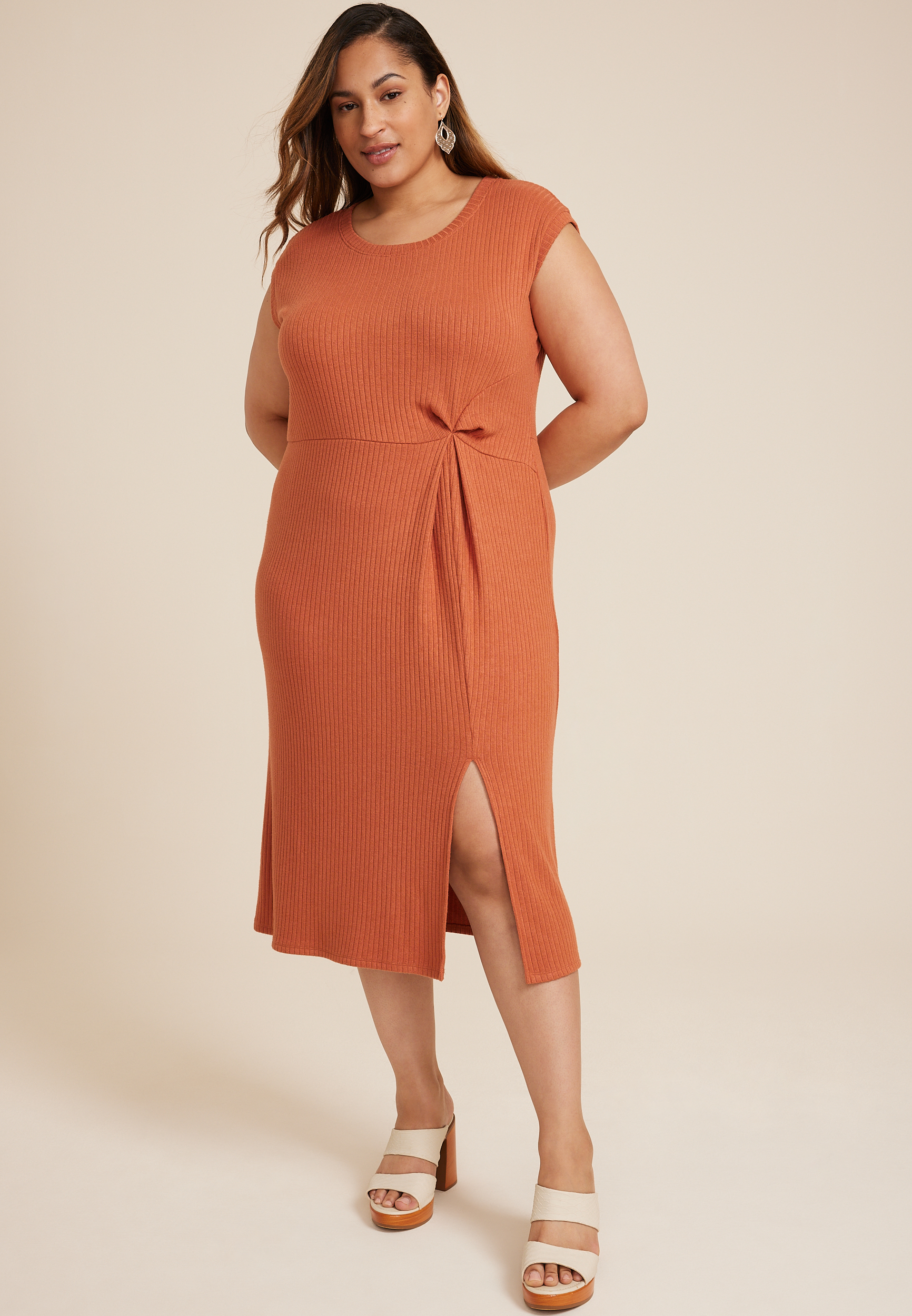 Plus 24/7 Knot Front Midi Dress