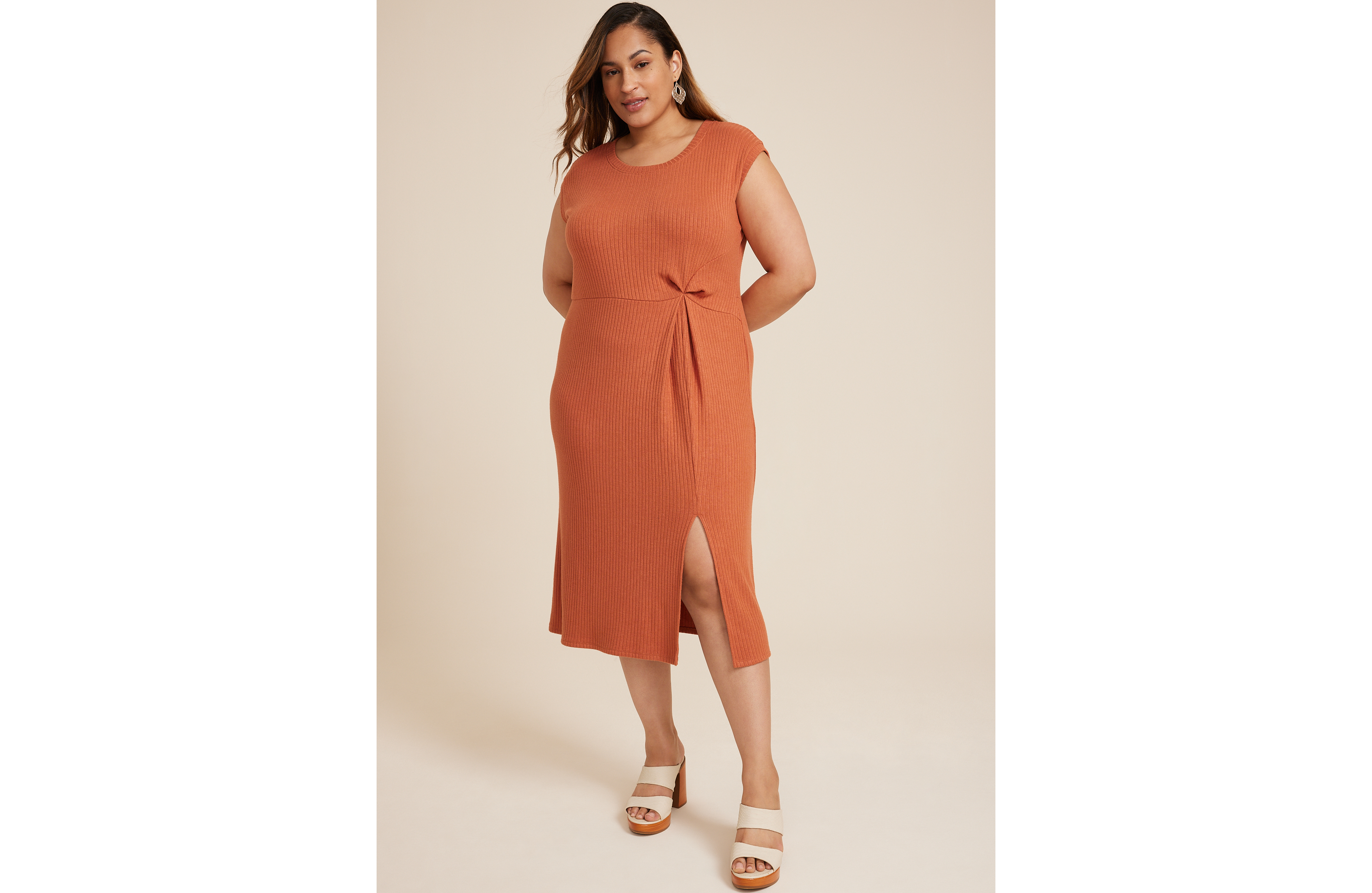 Plus 24/7 Knot Front Midi Dress