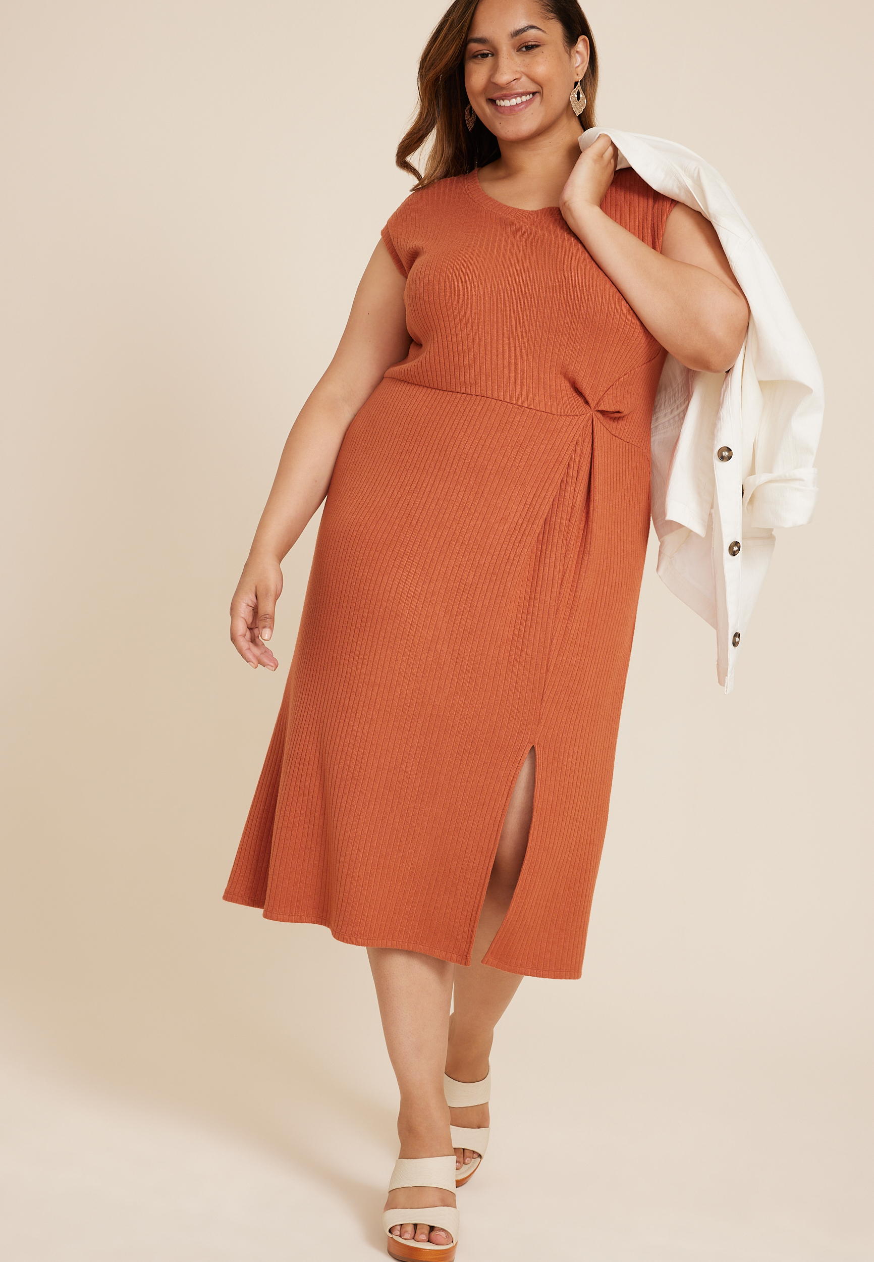 Plus 24/7 Knot Front Midi Dress