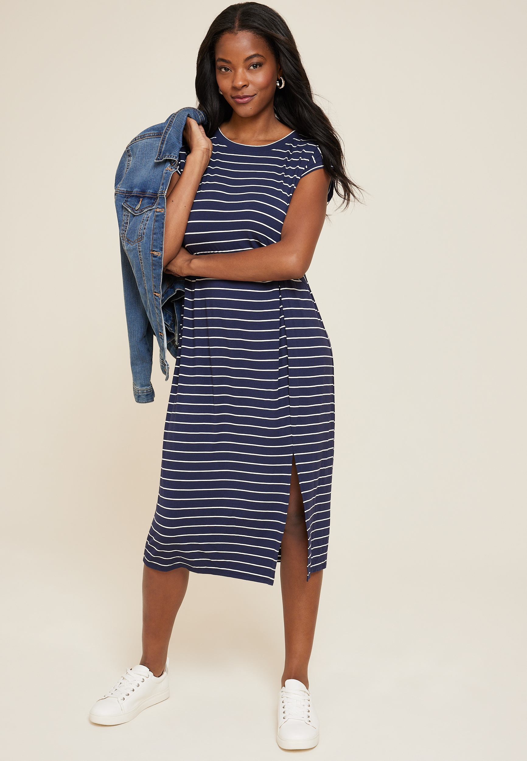 24/7 Striped Knot Front Midi Dress, C1769, large