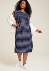 Plus Size 24/7 Striped Knot Front Midi Dress, C1769, small