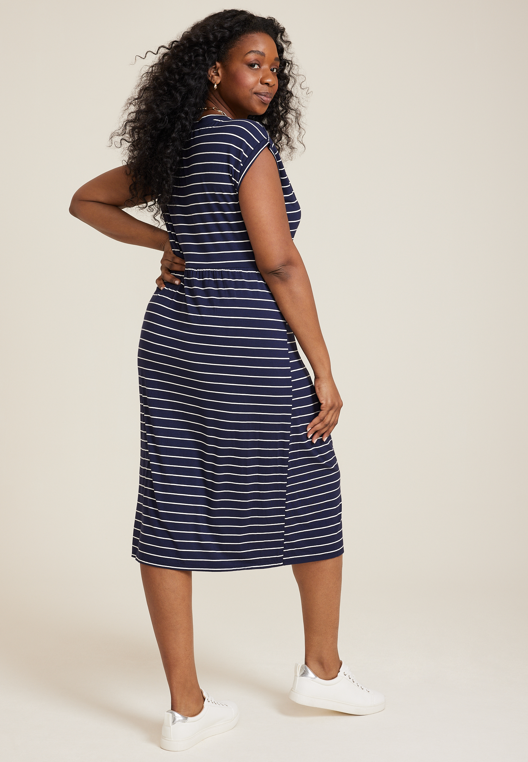 Plus Size 24/7 Striped Knot Front Midi Dress, C1769, large