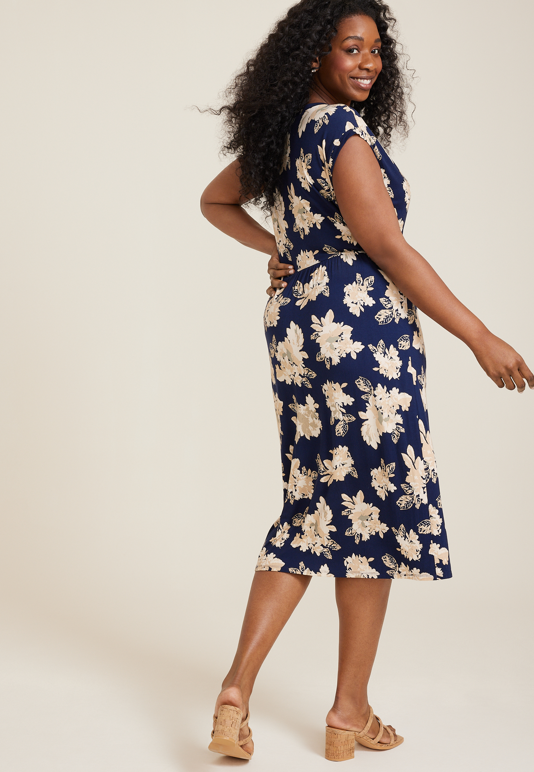 Plus 24/7 Striped Knot Front Midi Dress