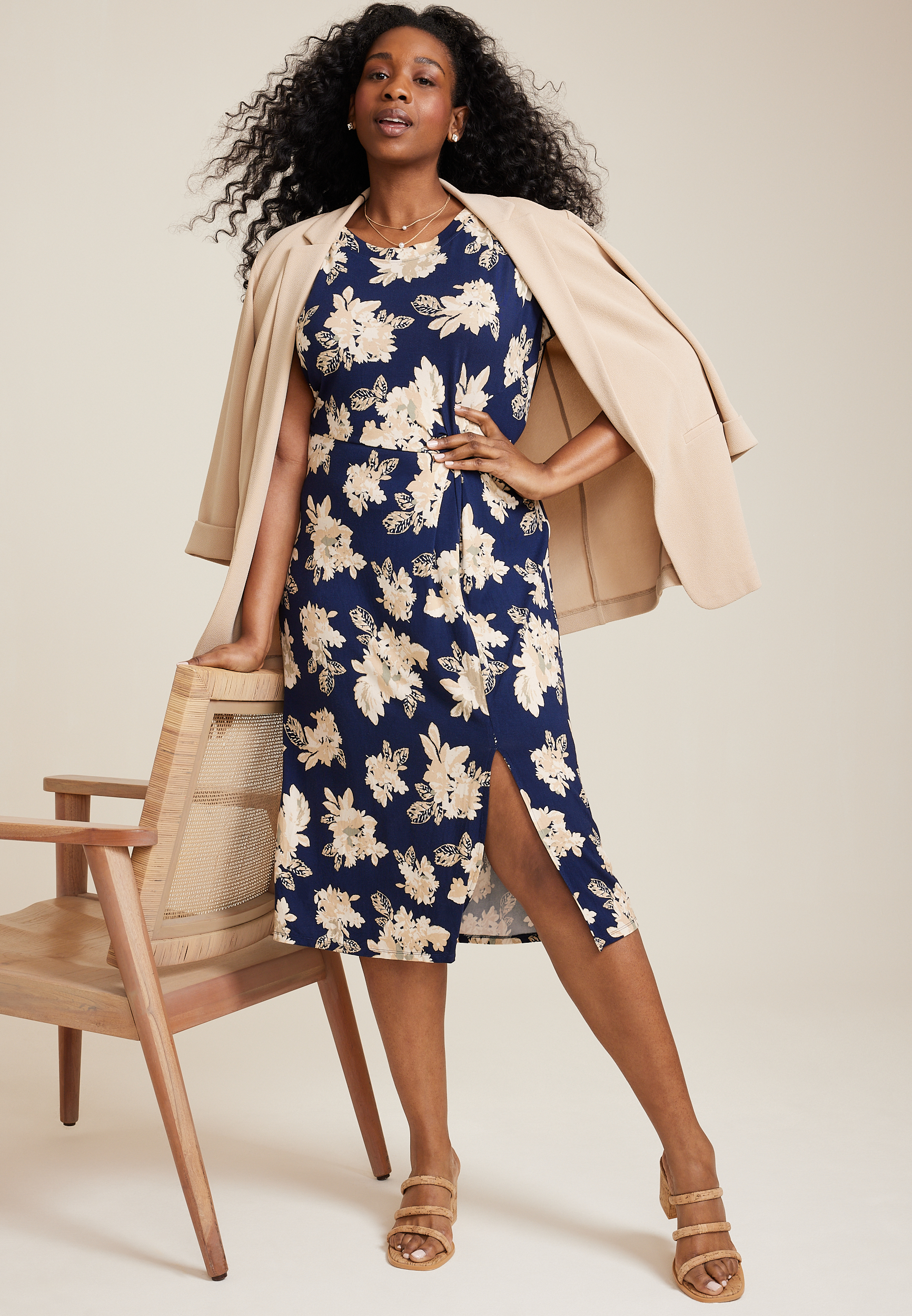 Plus 24/7 Striped Knot Front Midi Dress