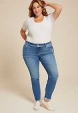 Plus Size KanCan&trade; Mid Rise Frayed Hem Skinny Jean, MEDIUM SANDBLAST, small