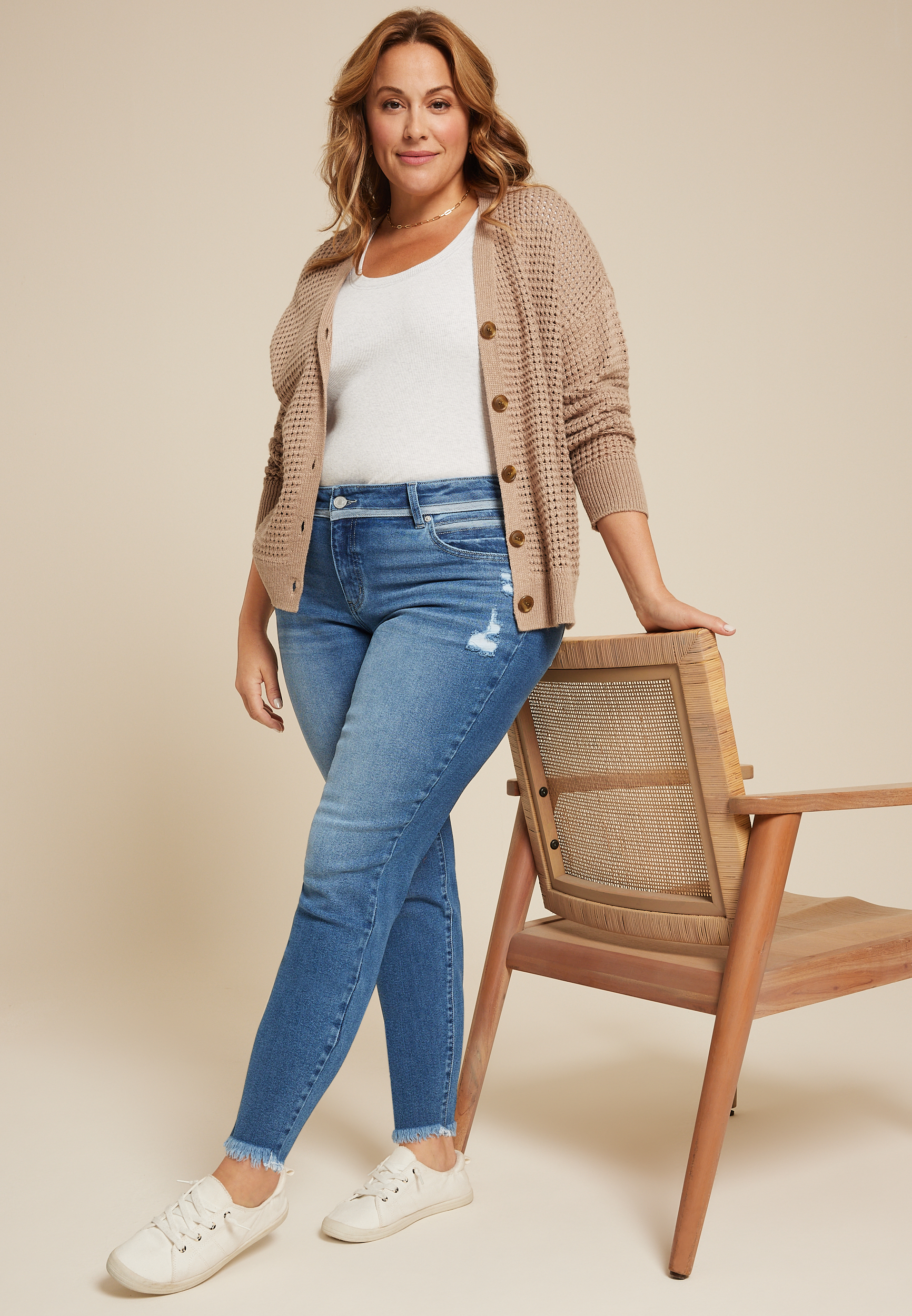 Plus Size KanCan&trade; Mid Rise Frayed Hem Skinny Jean, MEDIUM SANDBLAST, large