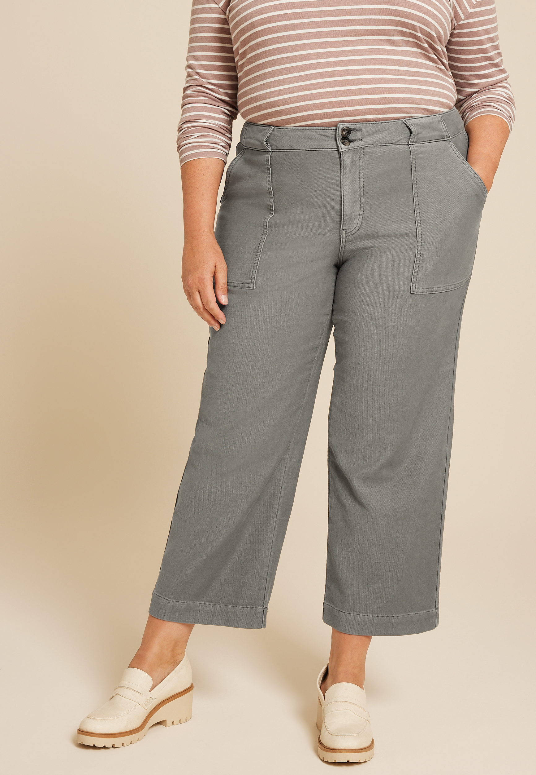 Plus Patch Pocket High Rise Wide Leg Pant